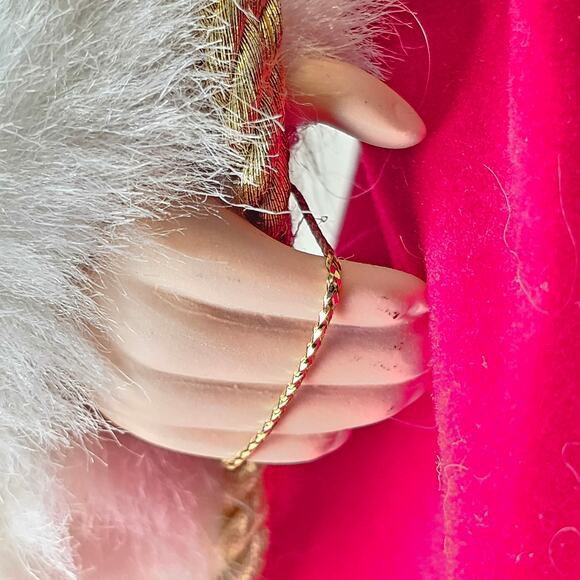 17" Santa Claus Figure Red Velvet Coat Gold Staff Christmas Decor on Base READ - Picture 8 of 15